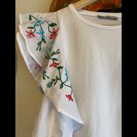 ZARA Basic Collection Ruffle Sleeve Top Size M - Picture 2 of 4